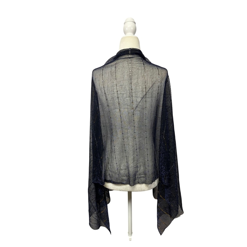 Evening Glam Womens OS Navy Blue Gold Sequin Pleated Mesh Shawl Scarf